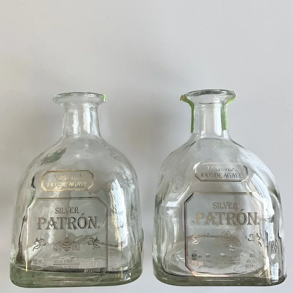 DIY 2 PATRON SILVER TEQUILA BOTTLES CRAFTING  GIFTS HEAVY DUTY 750 ml